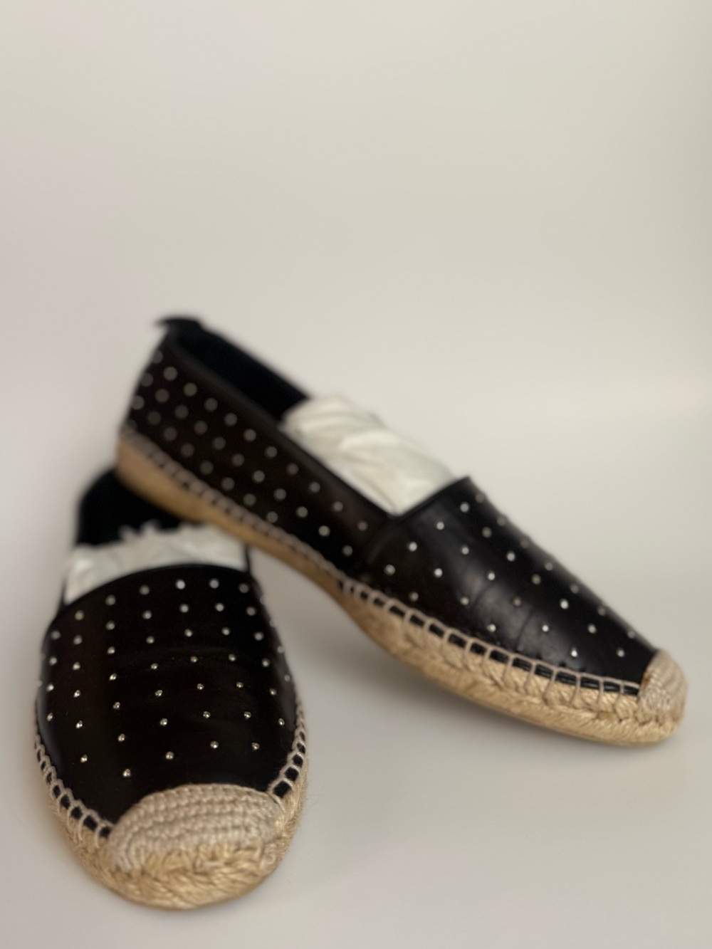 Saint Laurent Black Leather Studded Espadrilles – Size 37.5